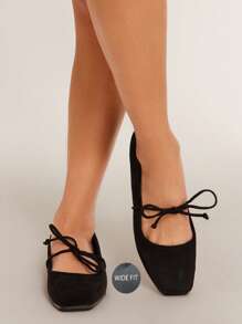 SHUZIA Zapato de ballet con diseño elegante, ligeroso y de baja altura, con lazo decorativo, en color negro de imitación, con un ajuste ancho a la moda