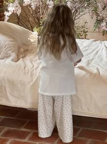 DAZY 年轻女孩纯色圆领短袖口袋上衣和裤子睡衣套装，女孩夏季服装