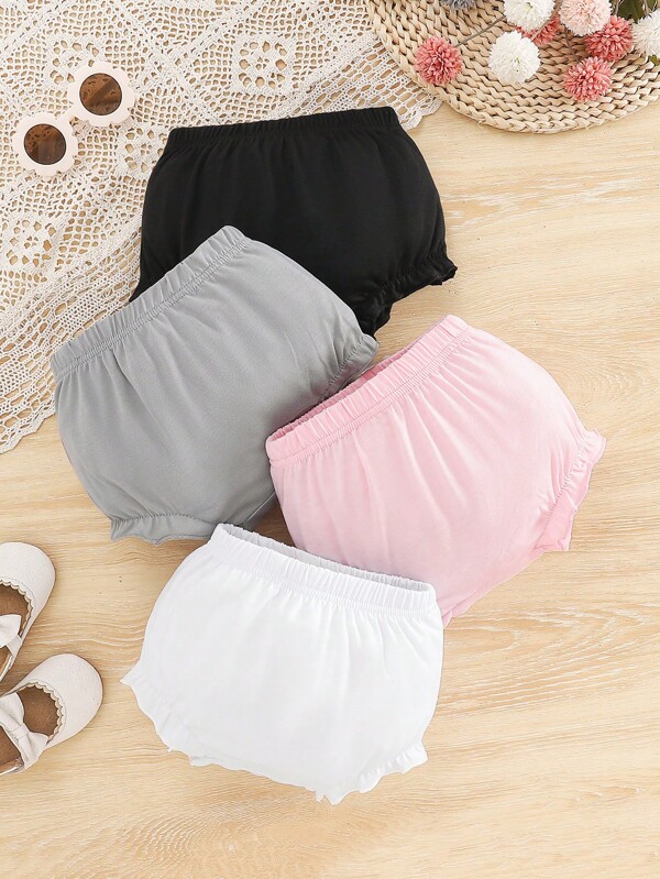 SHEIN Vintaside Kids 4 Stücke/Set Neugeborene Baby Mädchen Wickel-Volant-Saum Dreieck Bloomers, elastischer Bund Kürbis/Laterne Hose Shorts, lässige süße Alltagsunterhosen für den Sommer