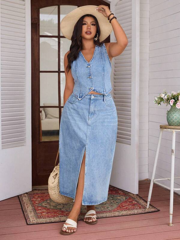 Breezaya Minissaia jeans casual plus size feminina, primavera/verão