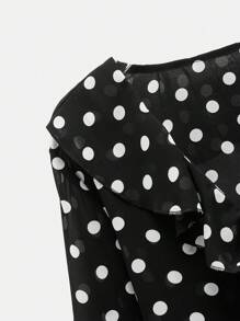 Maija 2025 Herbst/Winter Neue Vintage Polka Dot Muster Design Vordere Bindung Taille Rüschen Kragen Asymmetrischer Saum Weite Ärmel Damen Bluse, Modisch Lässig Chic Urban Elegant Romantisch Business Lässig Täglich Büro Party Strand Musik Festival Hochzeitsgast Brunch Y2K Retro Straßenmode Rückkehr zur Schule Herbst/Winter Damen Geburtstag Halloween