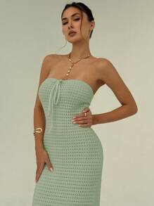 Aloruh Crocheted Summer Romantic Vacation Tight-Fitting Handmade Halter Dress For Ladies - Mint Green - View 5