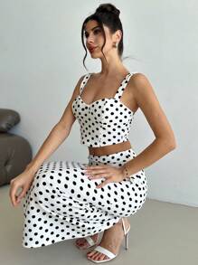Firerie Bộ trang phục hai mảnh Boho dành cho nữ, họa tiết chấm bi, áo crop top và váy dài thanh lịch lãng mạn tối giản mùa xuân/hè mới, bộ đồ chấm bi, trang phục đi làm thường ngày, hiện đại cổ điển, bộ đồ nghỉ dưỡng, trang phục dự tiệc cưới, trở lại trường, trang phục đi biển dành cho phụ nữ, trang phục sân bay dành cho phụ nữ, trang phục đi nghỉ, trang phục giáo viên - trắng - Xem 4