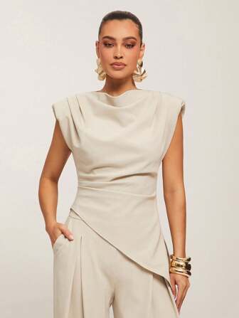 Silquee 女士纯色垂坠不对称下摆优雅衬衫