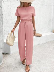 SHEIN Frenchy Women Two Pieces Outfits For Daily Wear Summer Pink Casual - Pink - View 5