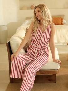 Lullawish Pijama tipo mono de mujer con tirantes a rayas