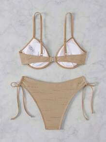 Swim Mod 女士纯色细肩带三角泳裤泳衣 - 卡其色 - 查看 2