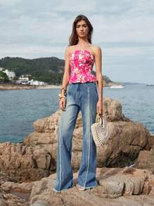 MOTF PREMIUM WASHED RAW TRIM FLARE JEANS