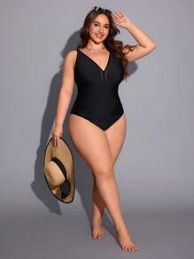 SHEIN Swim Curve 大码塑形抽绳连体泳衣