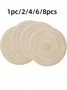1PC 2/4/6/8Pcs 15 Inch Round Woven Placemats Washable Reversible Durable Non-Slip Heat Resistant Kitchen Table Mats Coasters Placemats For Dining Table Coffee Shop Office Living Room Home Decor Apricot Beige Wedding Party Christmas Family Gathering Birthday Celebration Decorative Place Mats