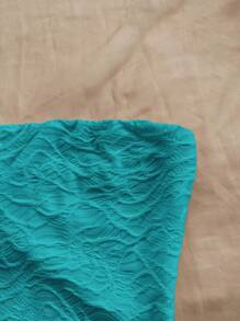 Soleia 女士度假纹理纯色不对称下摆抹胸上衣 - 藍色 - 查看 4