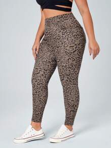 SHEIN Essnce Plus Size High Waisted Stretch Leopard Print Skinny Jeans - Multicolor - View 4