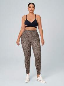 SHEIN Essnce Plus Size High Waisted Stretch Leopard Print Skinny Jeans - Multicolor - View 5