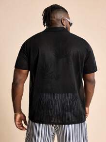 EASEVO Plus Size Men's Casual Jacquard Bamboo Shadow Black Short Sleeve Polo Shirt