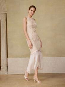 MOTF PREMIUM 多功能方头提花高跟凉鞋 - 金色 - 查看 10