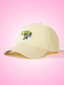 THE POWERPUFF GIRLS X SHEIN 1 件可爱基础款卡通泡泡刺绣棒球帽，男女通用休闲