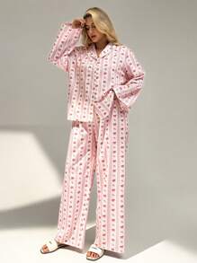 Auralis Plus Size Airport Outfit For Women Summer Outfits For Women Set: Home And Casual Bow Print Long Sleeve Top Cute Summer Tops And Pants,Going Out Outfits Old Money Style Women Country Outfits Women 2pcs Vacation Two Pieces Set - Baby Pink - View 7