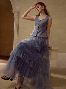 MOTF PREMIUM ÁO PEPLUM CẮT CÚT - Màu xám đen - Xem 1