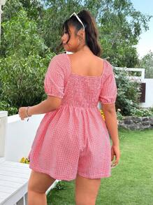 SHEIN EZwear Red & White Plaid Plus Size Jumpsuit, Fashionable Summer Wear - Red and White - View 2