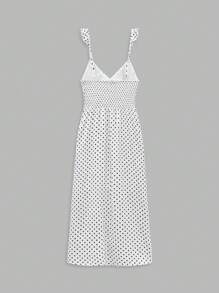 Maija Váy nghỉ lễ hội âm nhạc Boho mùa xuân và mùa hè mới 2025, dây đeo mảnh có thể điều chỉnh họa tiết chấm bi cổ điển, thiết kế buộc phía trước, viền chữ A, thanh lịch cho khách dự tiệc cưới, ăn trưa, sân bay, tiệc tùng và mặc hàng ngày, không tay cho phụ nữ - trắng - Xem 5