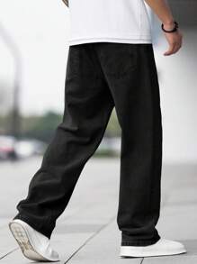 SHEIN 适合青少年男孩的时尚休闲Y2K复古蓝色宽松舒适牛仔裤，柔软舒适，适合日常穿着，也适合儿童春夏派对、音乐节和海滩穿着。