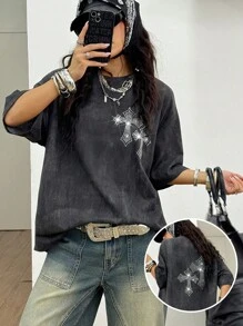 Coolane Camisetas largas con estampado de diamantes brillantes y estilo vintage de conciertos y festivales musicales de verano de mujer para el estilo callejero Y2K
