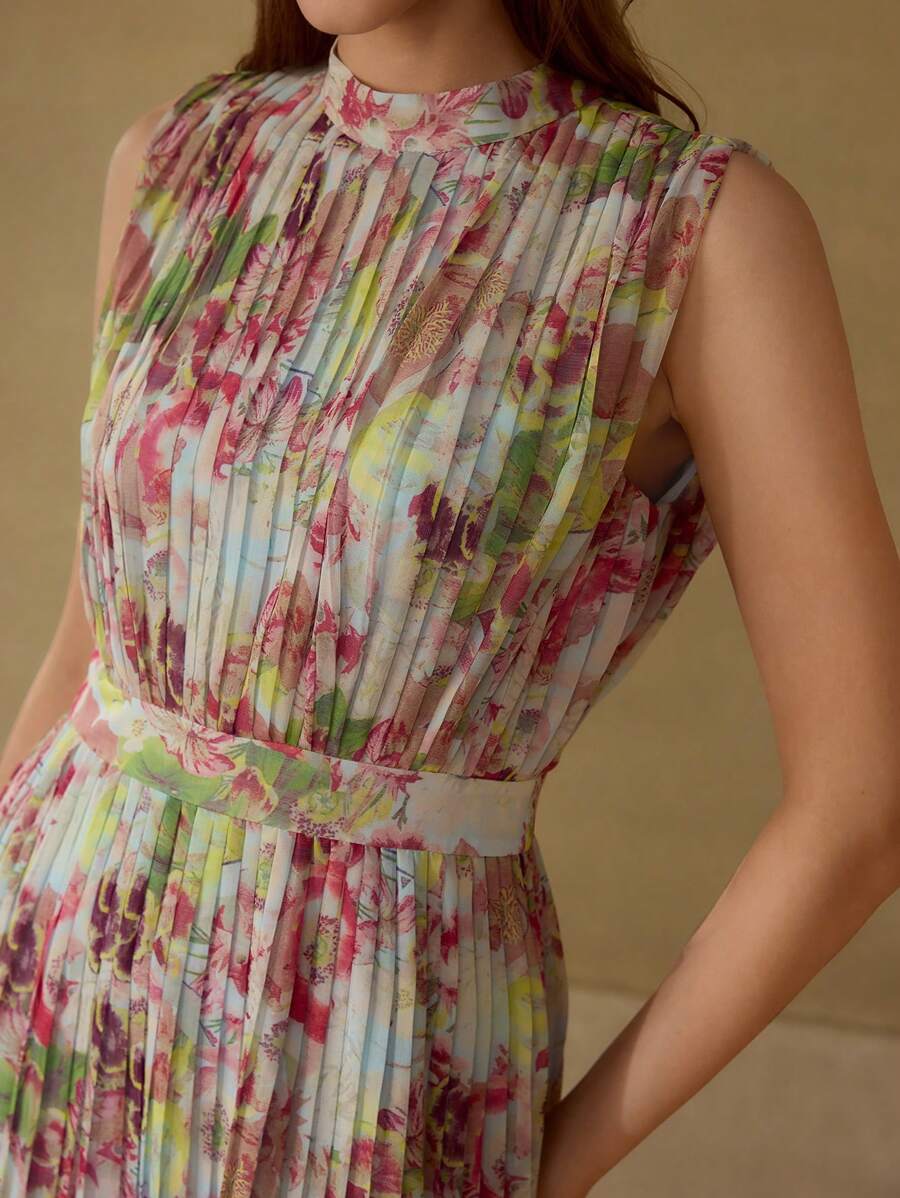 MOTF PREMIUM 花卉印花褶饰连衣裙