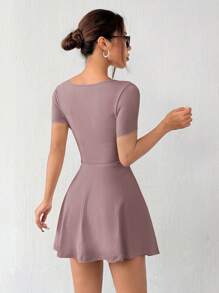 SHEIN EZwear 女士浅灰紫色针织短款休闲连衣裙，夏季 - 淺灰紫 - 查看 2