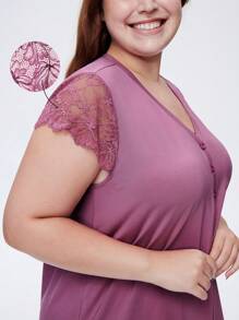 LUVLETTE Women Plus Super Soft TENCEL™ Modal With Lace Airy Nightdress Lingerie Slip Dress& Pyjamadressing - Purple - View 4