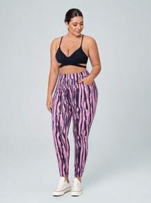 SHEIN Essnce Plus Size Full Print Elastic Waist Skinny Jeans - Multicolor - View 4