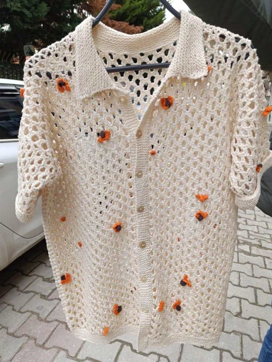 Genlund Pull tricoté à simple boutonnage, décoré de fleurs 3D ajouré, pour homme - Nude - Voir 1