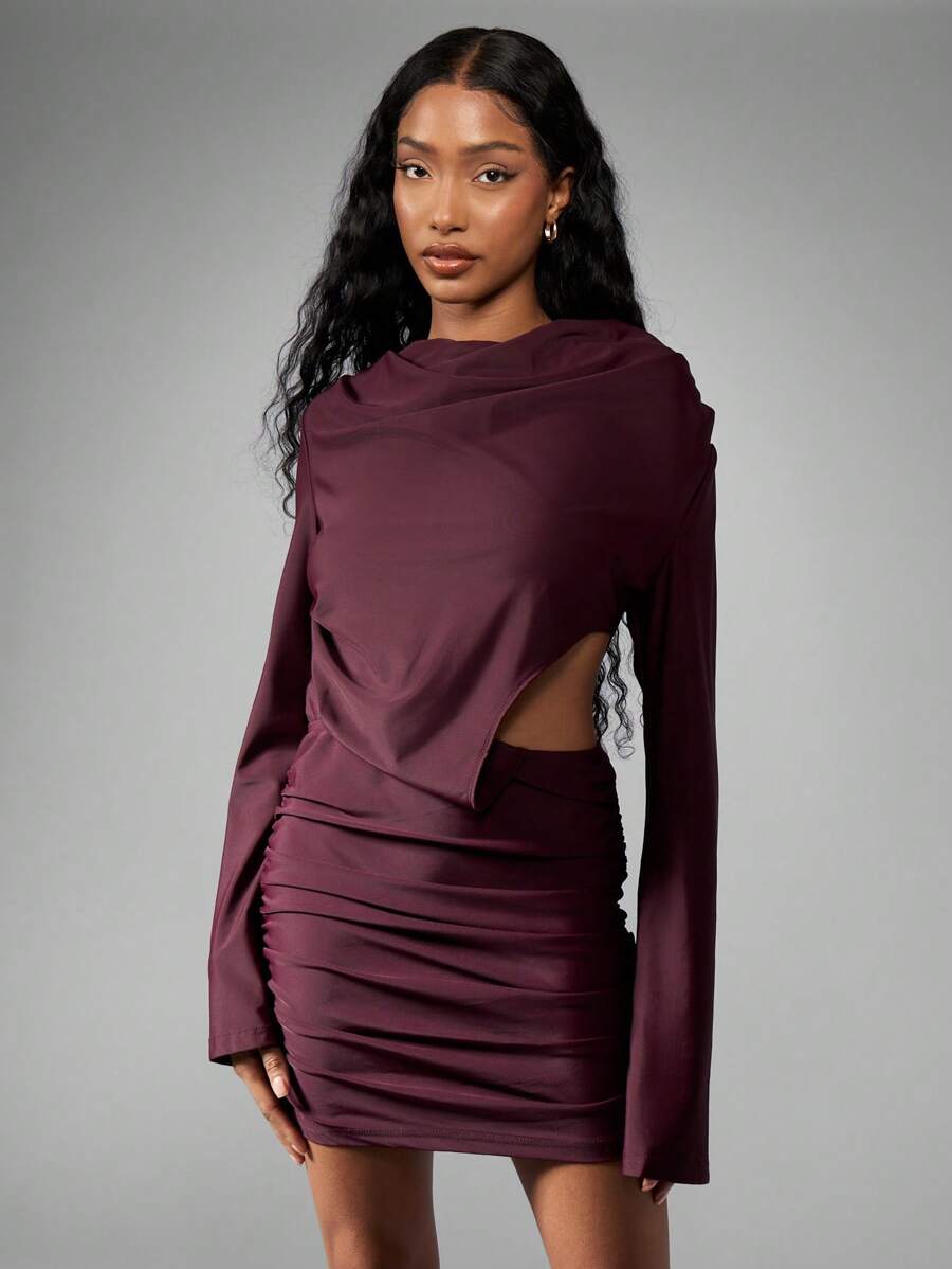 MISSGUIDED Extreme Drape Long Sleeve Cut-Out Mini Dress,XL