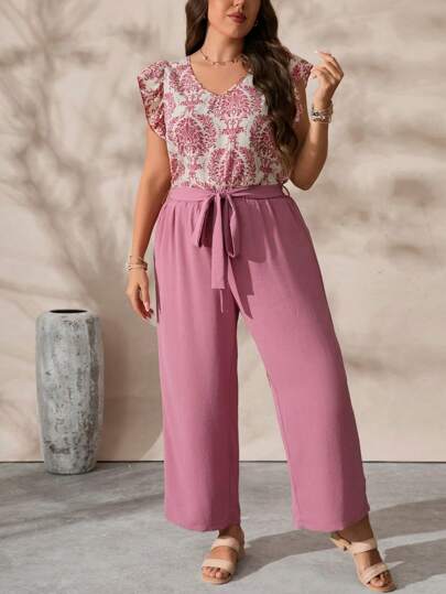 SHEIN PETITE 2 قطعة مجموعة سلوك رجعية للإجازة للمق...