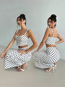 Firerie Bộ trang phục hai mảnh Boho dành cho nữ, họa tiết chấm bi, áo crop top và váy dài thanh lịch lãng mạn tối giản mùa xuân/hè mới, bộ đồ chấm bi, trang phục đi làm thường ngày, hiện đại cổ điển, bộ đồ nghỉ dưỡng, trang phục dự tiệc cưới, trở lại trường, trang phục đi biển dành cho phụ nữ, trang phục sân bay dành cho phụ nữ, trang phục đi nghỉ, trang phục giáo viên - trắng - Xem 5