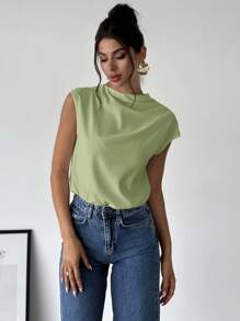 Firerie Women's Minimalist Elegant Office Commuting Outfit White Stand Collar Asymmetric Shoulder Pleated Fitted Shirt
