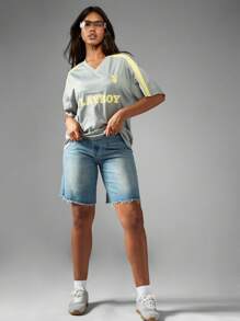 Missguided x Playboy Áo thun thể thao Jersey cỡ lớn phong cách thể thao đường phố cổ điển Varsity Bunny Logo đồ mặc ở nhà thường ngày phong cách bóng chày áo thun thể thao giải trí - Xám - Xem 4