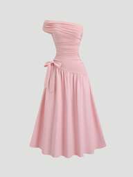 Sweetra Robe longue d'été élégante pour femmes avec ourlet asymétrique et épaule oblique, rose