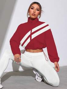 Core Rhythm Zip-Up Contrast Color Patchwork Track Jacket With Drawstring Hem, Suitable For Spring & Autumn Youngboy Never Broke Again - Red - View 4