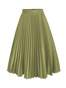 SHEIN Unity Plus Size Women Solid Color Woven Elegant Pleated Skirt Maxi Skirt - Army Green - View 1