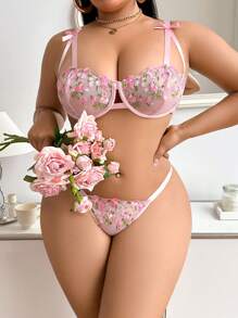 SHEIN Set de 2 sujetadores con aros y bordados de talla grande y sexy