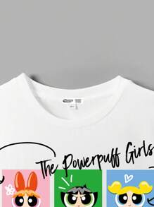 THE POWERPUFF GIRLS X SHEIN Tween Girls Blossom, Bubbles, Buttercup, Blisstina Graphic Print Short Sleeve T-Shirt