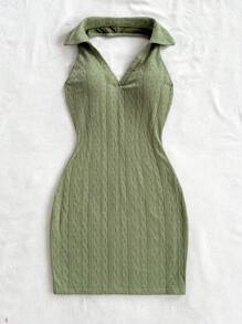 Soleia Robe de femme carrée de cou à dos nu en tissu tricoté Aran de style décontracté pour les vacances