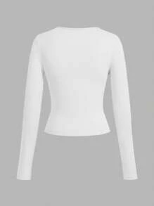 SHEIN EZwear 3 件套女士休闲宽领紧身长袖 T 恤套装，适合夏季 - 彩色 - 查看 8