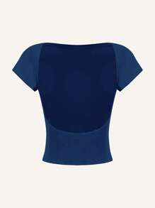 SHEIN Essnce 4 piezas de camisetas de mujer de cuello redondo, ajustadas, con espalda calada, de estilo casual y liso, versátiles para el verano