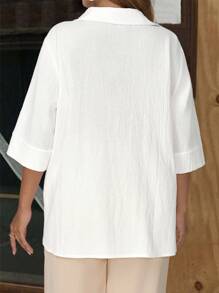 EMERY ROSE Camicia bianca da vacanza con scollo a V, taglia comoda, estiva