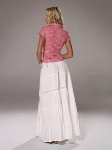 TRNVIE New Spring/Summer Casual Holiday Women's Plaid Bow Decor Wrap-Around Cross Soft Short Sleeve Shirt