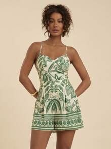 Travachic Tropical White Summer Beach Holiday Vacation,Holiday Sleeveless Jumpsuit For Women,Casual Bohemian Print,Western Wear,Concert Outfit,Ibiza Boho Style - Green - View 6