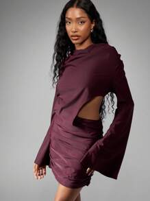 MISSGUIDED Extreme Drape Long Sleeve Cut-Out Mini Dress - Brown - View 4