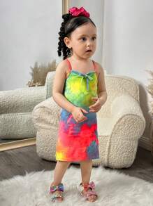 SHEIN Babygirl 可爱扎染弹力针织细肩带连衣裙，夏季