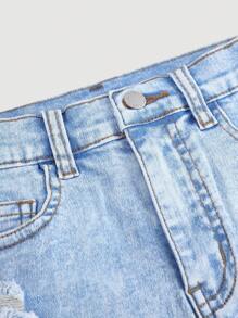 SHEIN Tween Girls Spring Summer Boho Ripped Skinny Denim Jeans Shorts,Girls Summer Clothes Outfits - Light Wash - View 7